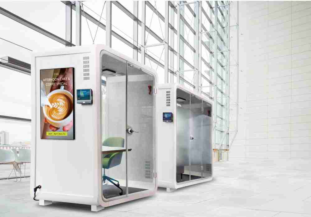 欧陆注册子公司达擎之智慧行动办公舱，，，采用PDLC智能调光玻璃设计，，，透过通电与断电的电流切换，，，，呈现透明与雾面效果，，，，具节能降耗特性并兼顾隐私，，，确保信息安全